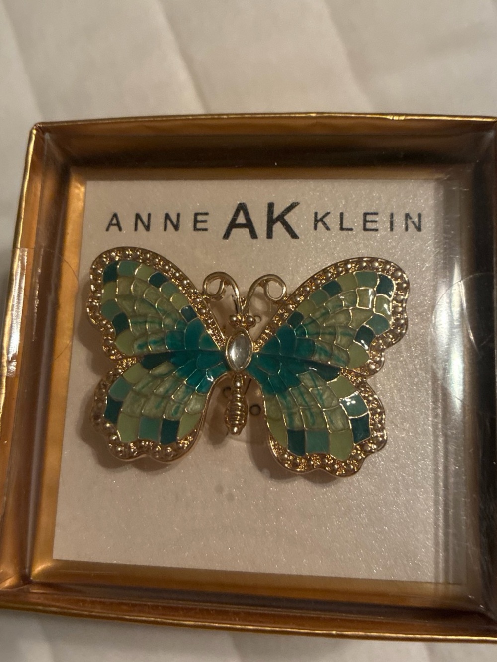 BRAND NEW Anne Klein Gold-Tone Butterfly Brooch with Green and Teal Enamel